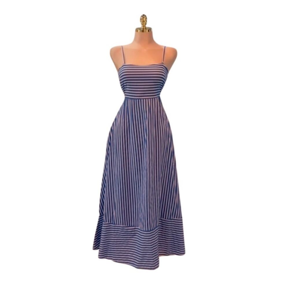 Japna 100% Cotton Blue & White Striped Maxi Sundress size M NWT nautical coastal
